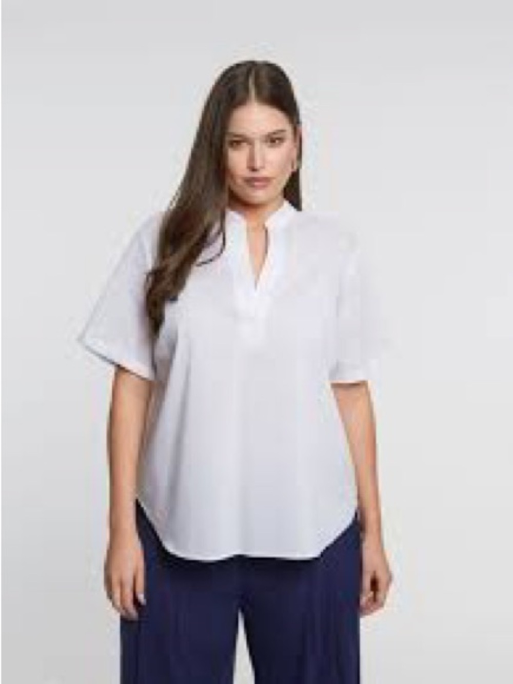 Isaac Mizrahi White Split V-Neck Short Sleeve Tunic